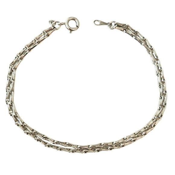 Trifari Vintage  Silver Tone Round Spring Clasp Double Chain Bracelet, 7 Inches - Picture 1 of 6